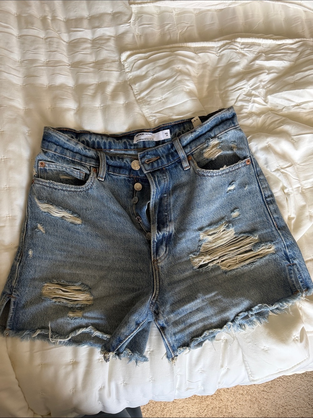 Garage Distressed Light Blue Ripped Jean Shorts